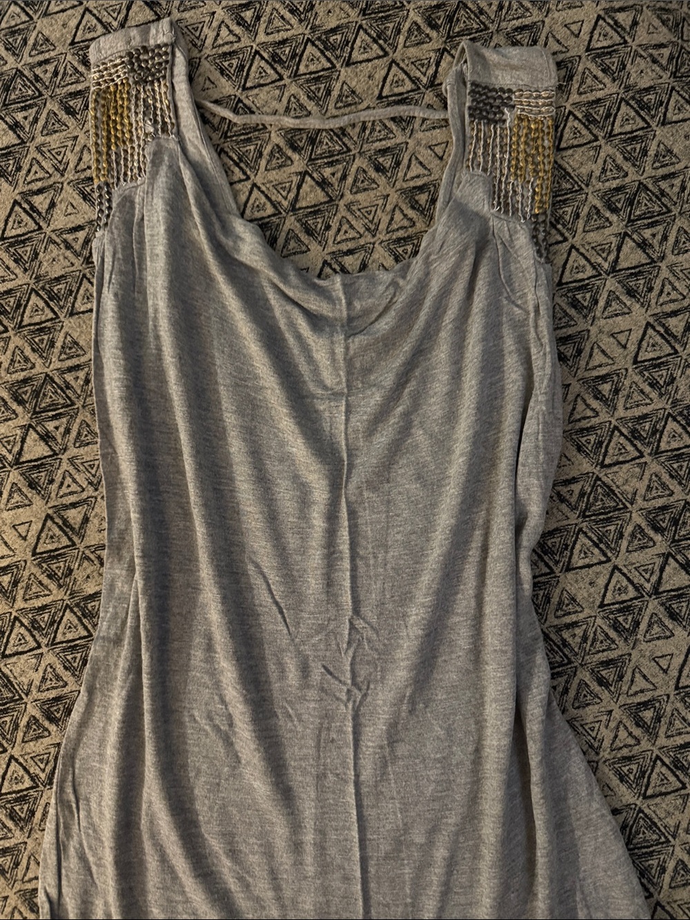 Forever 21 Gray Tank with Gold Bead Fringe Shoulder